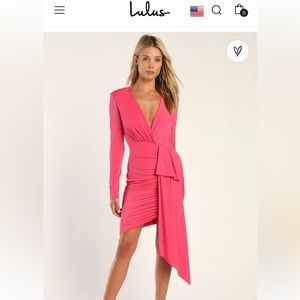 Lulus small hot pink Ruched long sleeve bodycon mini dress